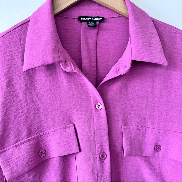 Hilary Radley Purple Tab Sleeve Button Down Women’s Top Size L - Picture 5 of 8